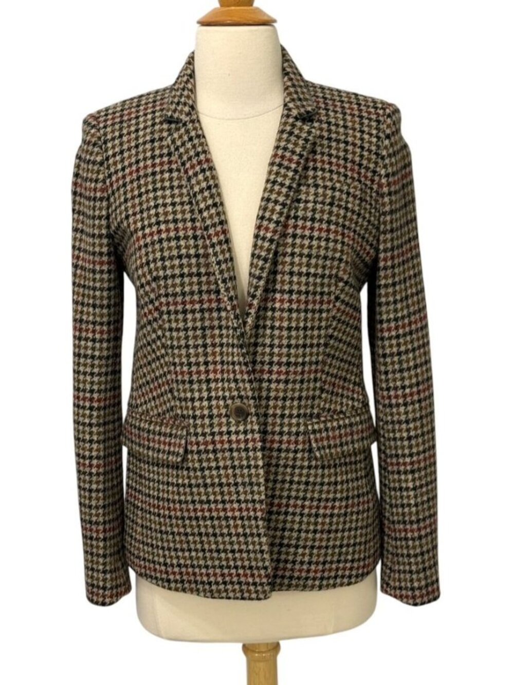 J.Crew Regent Houndstooth Blazer 100% Wool B0686 Black Brown Gray Preppy Size 6